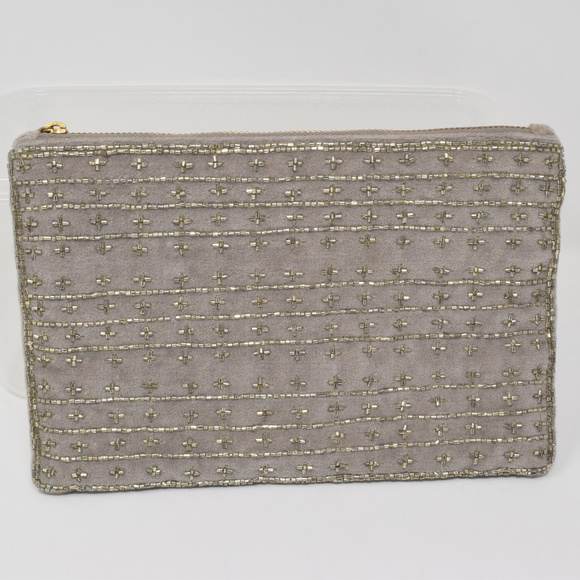 Loft Handbags - Loft Beaded Zip Pouch Clutch Purse